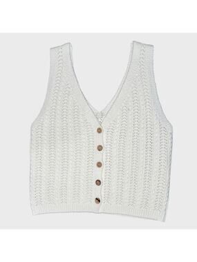 Final Touch Knit Button Vest White Cropped V Neck Layered Academia Style Y2K